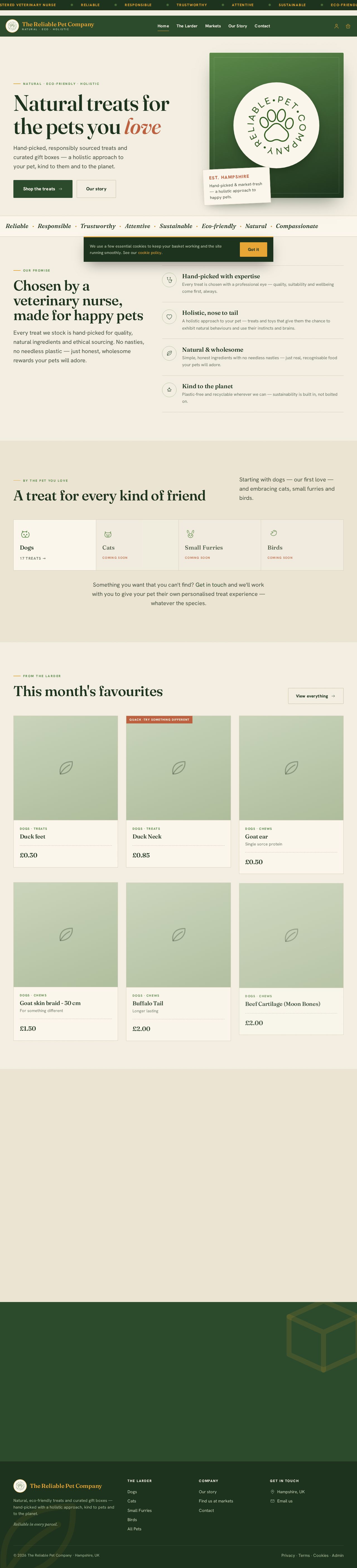 The Reliable Pet Company homepage