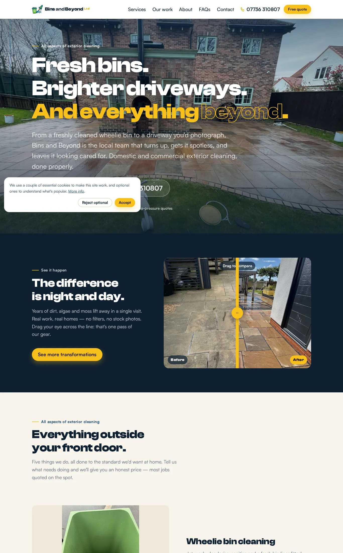 Homepage of the Bins & Beyond website, built by GSUK