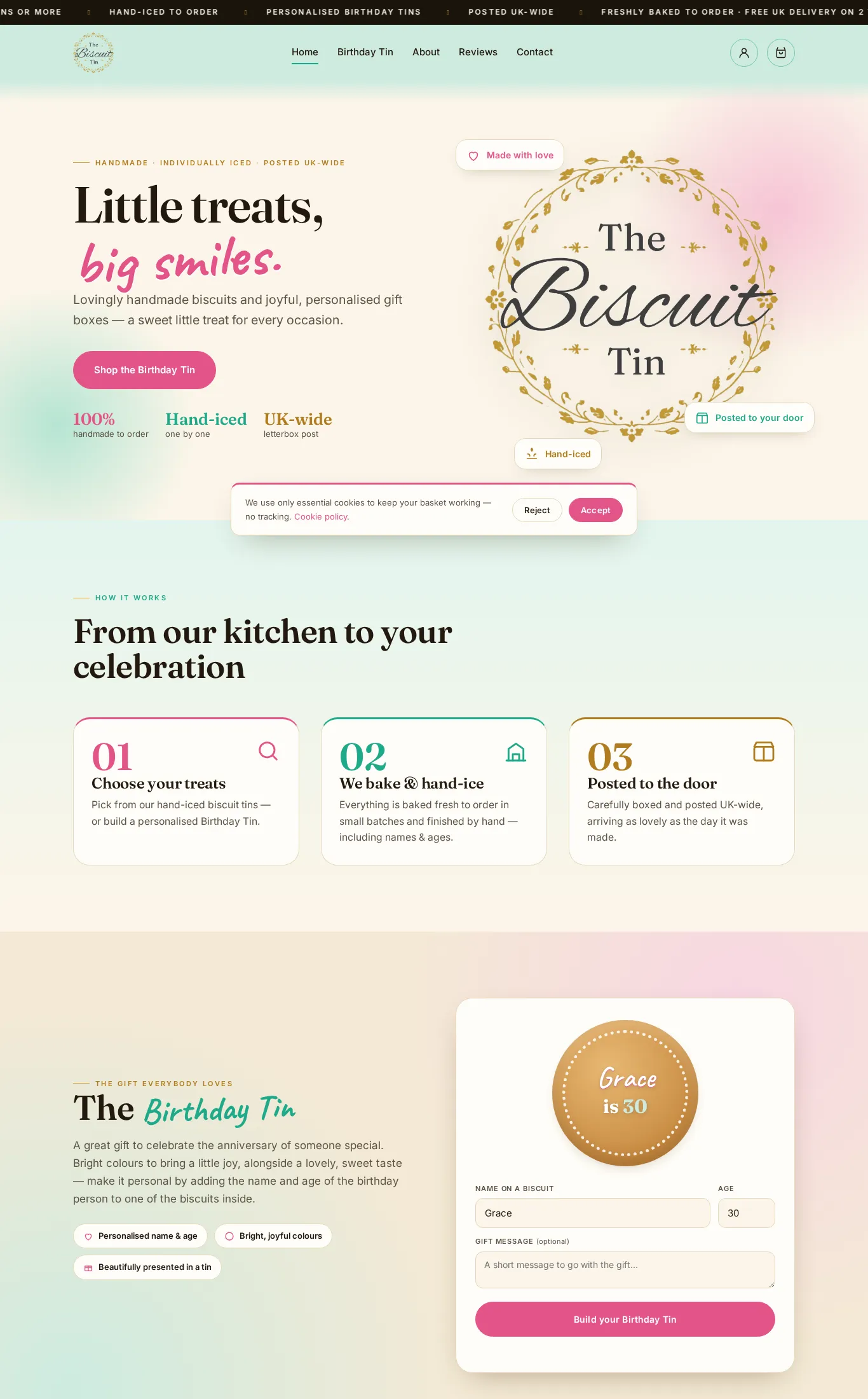 Homepage of the The Biscuit Tin Lady website, built by GSUK