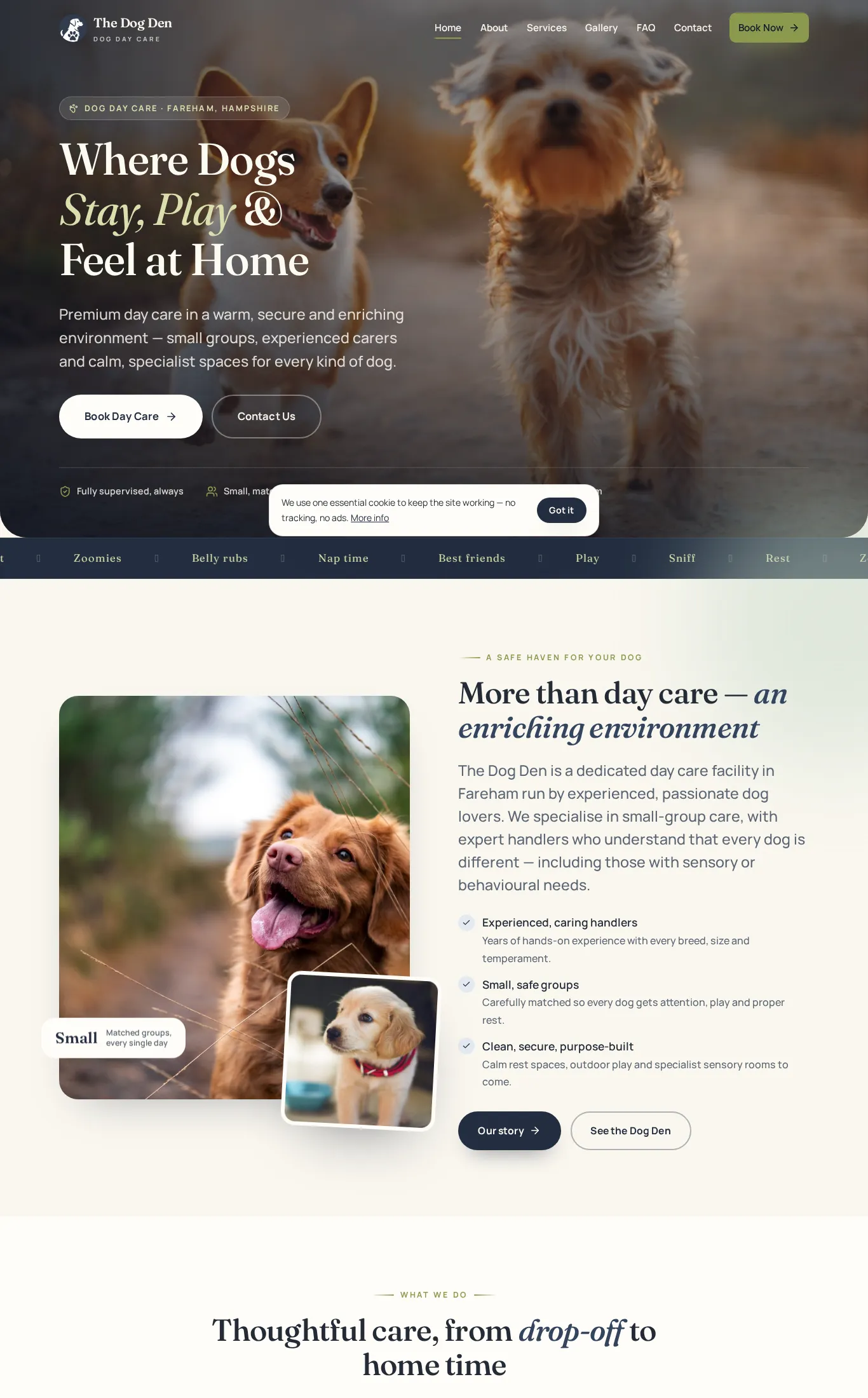 Homepage of the The Dog Den website, built by GSUK