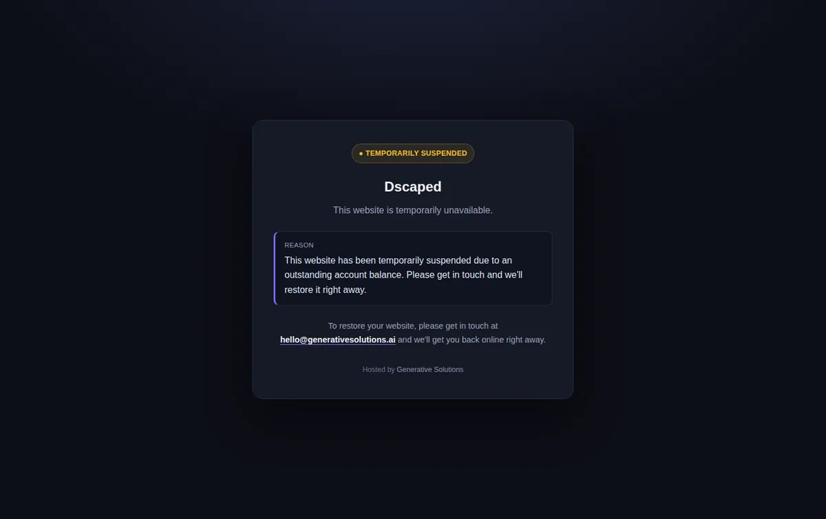 Homepage of the Dscaped website, built by GSUK