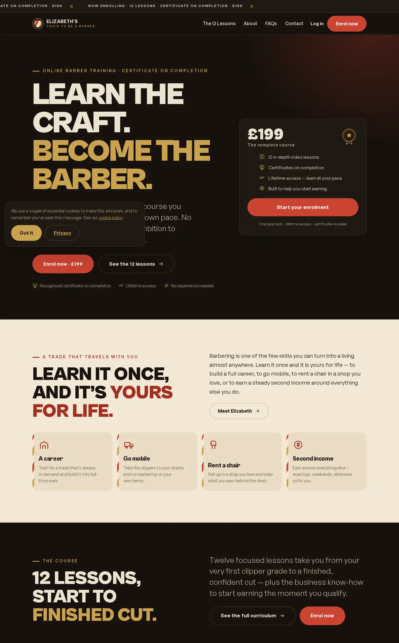 Elizabeth's Barber Training website