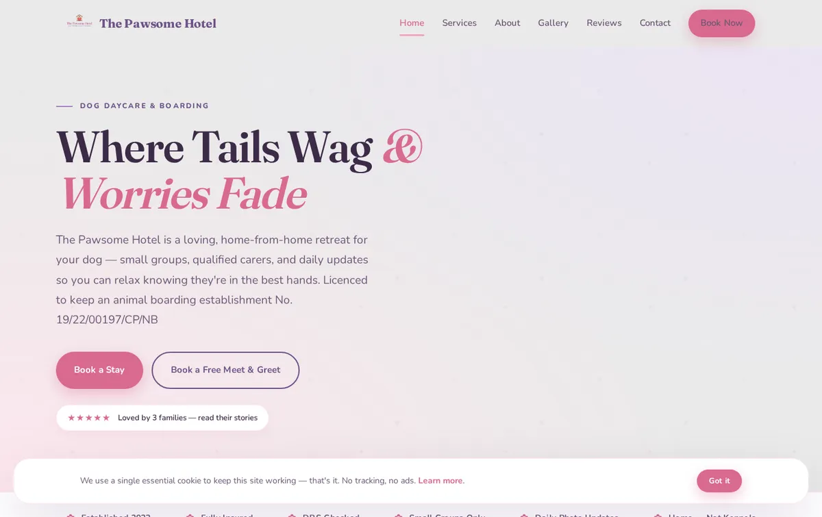 The Pawsome Hotel website