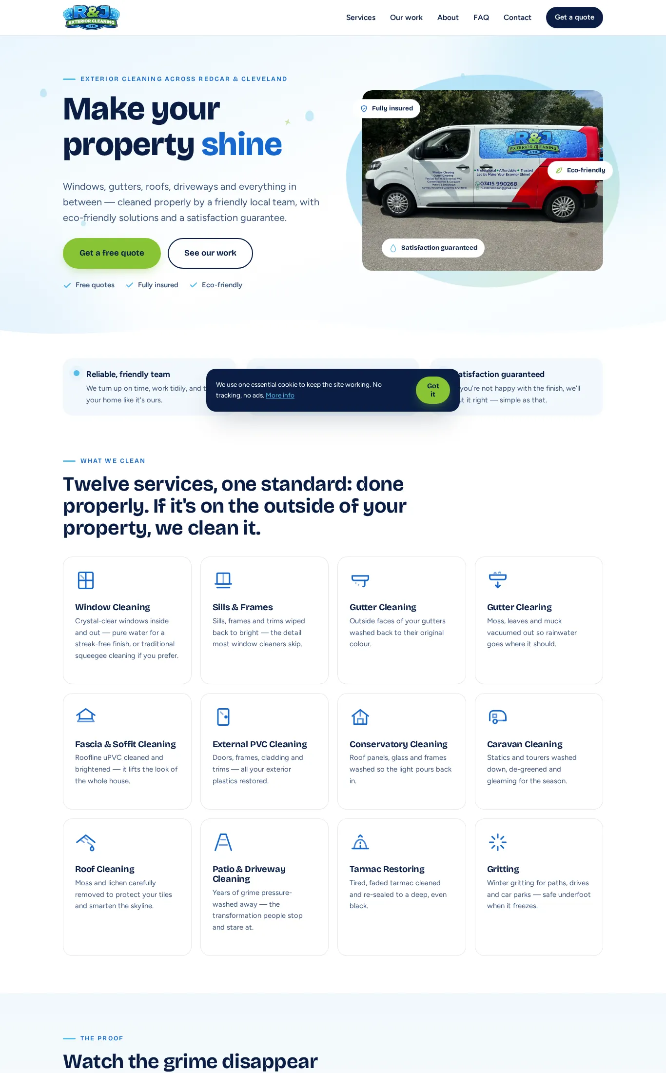 Homepage of the R&J Exterior Cleaning website, built by GSUK