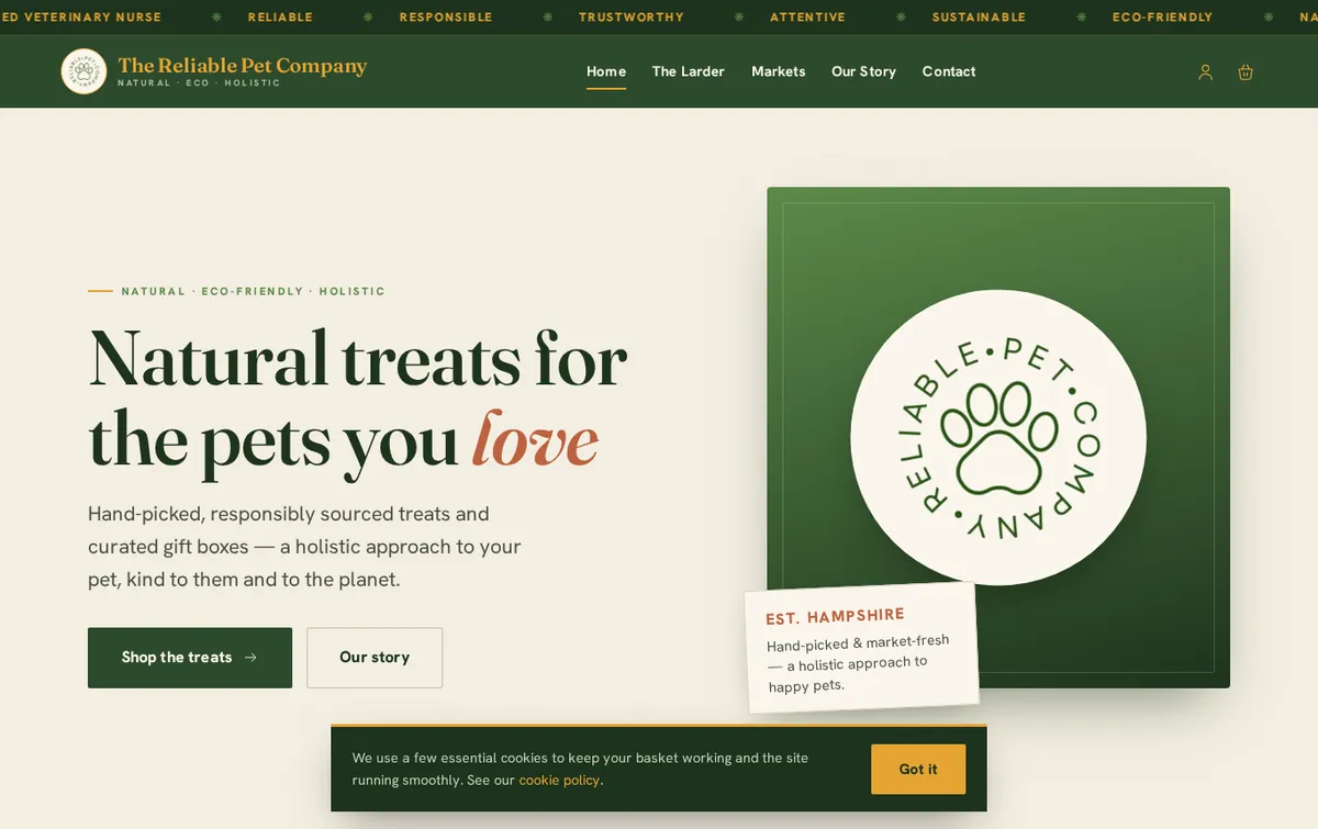 The Reliable Pet Company website
