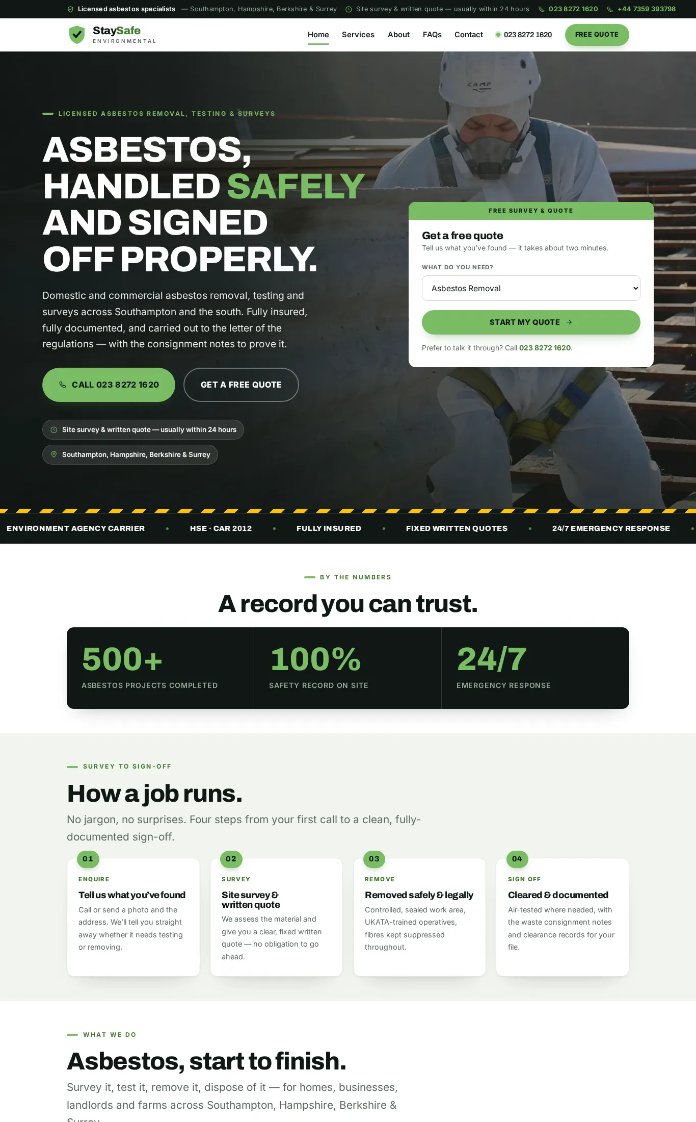 Homepage of the StaySafe Environmental website, built by GSUK