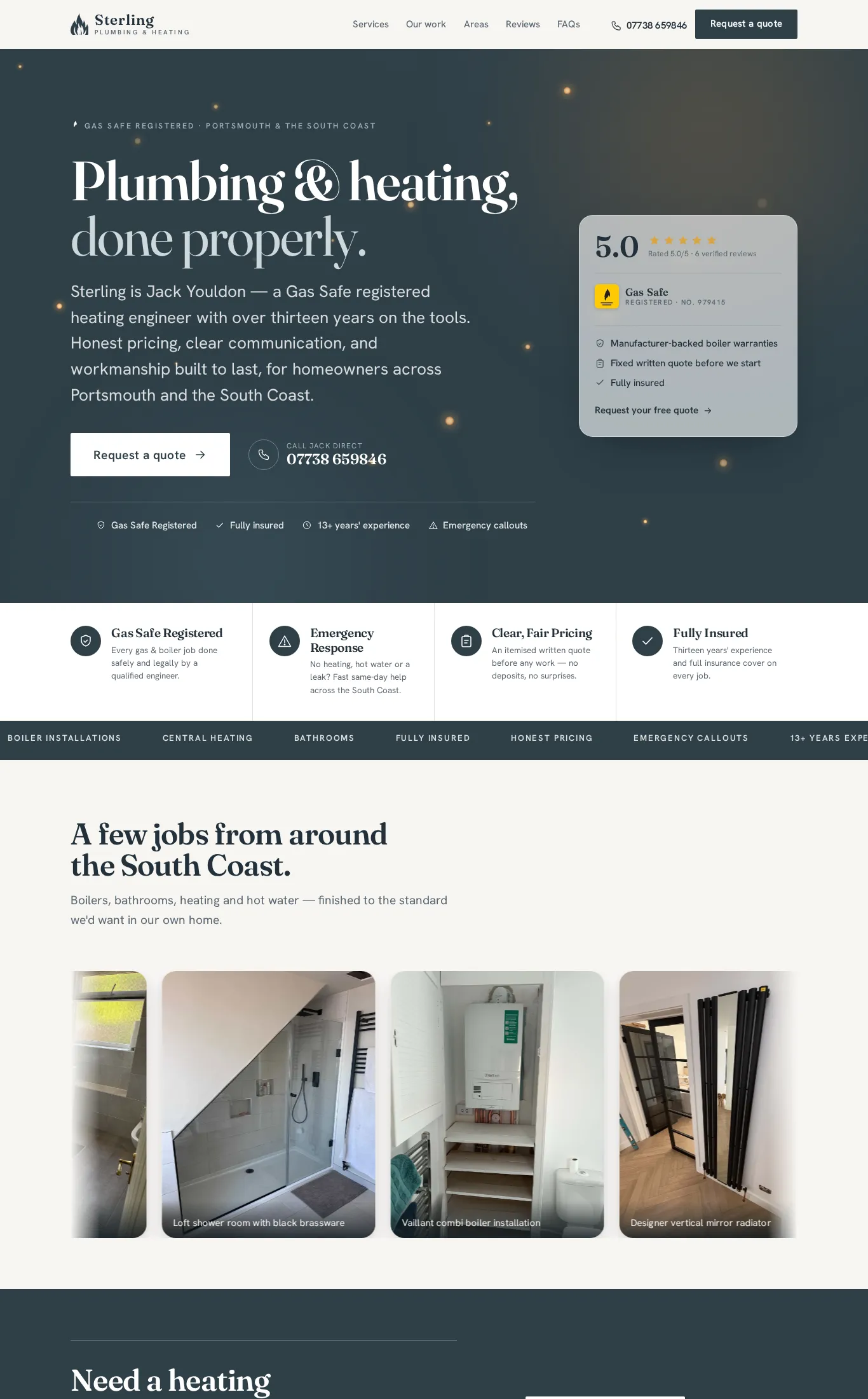 Screenshot of the Sterling Plumbing & Heating website