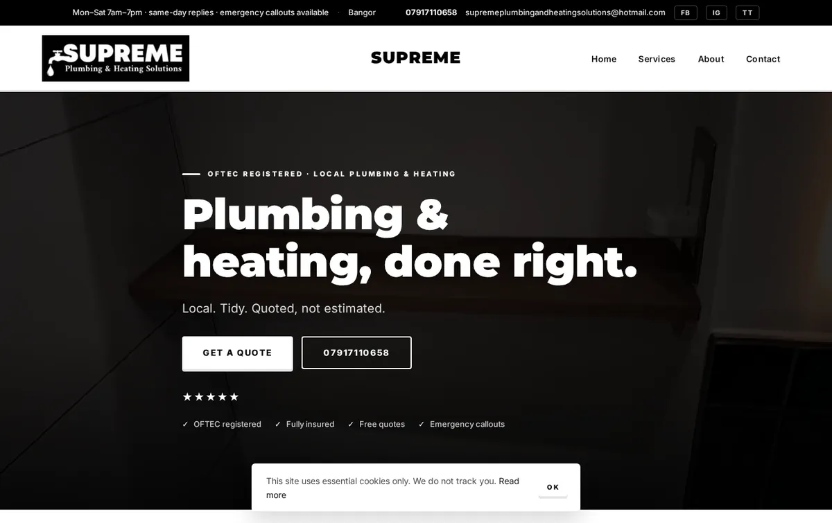 Supreme Plumbing & Heating website